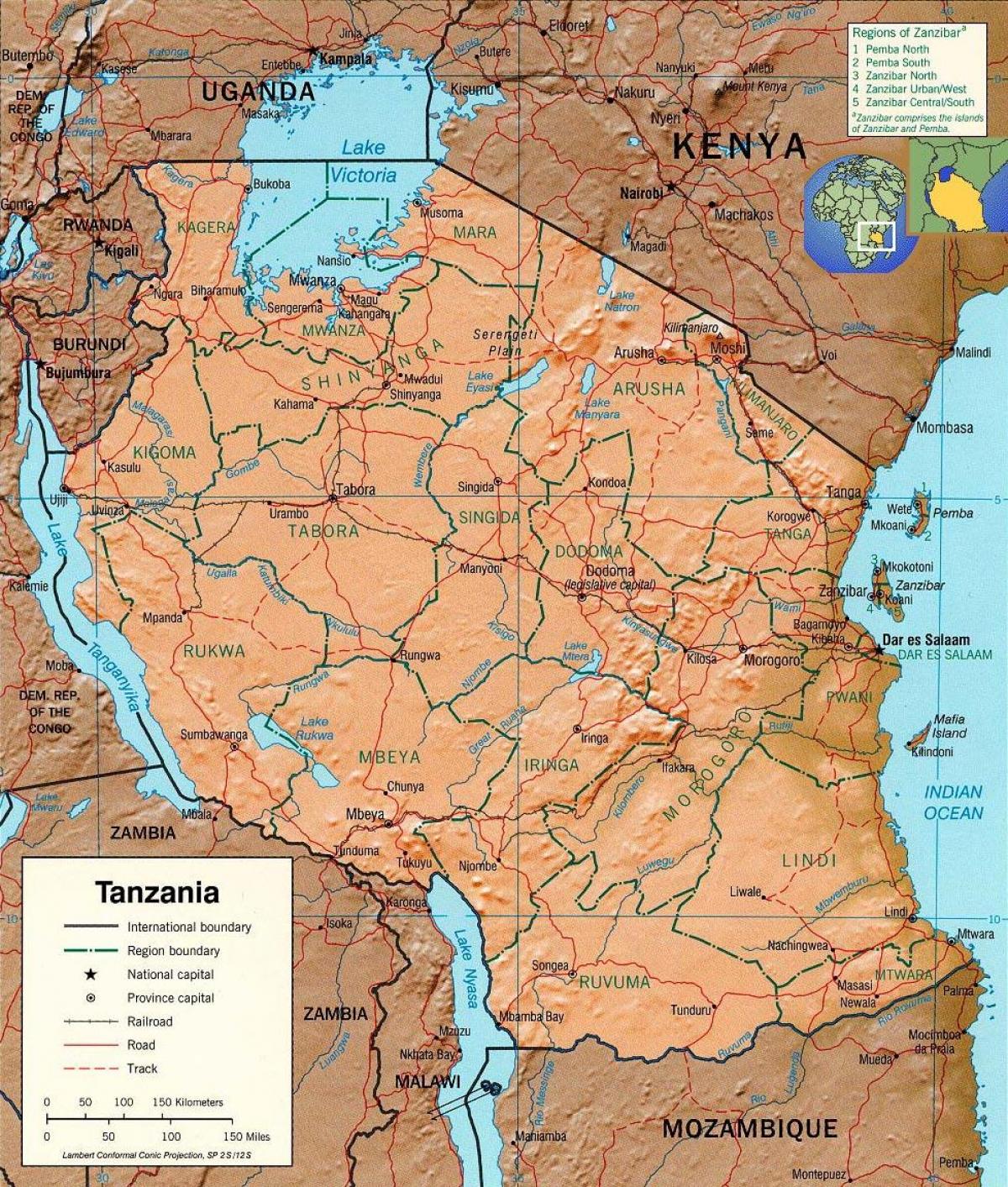 geografski Tanzaniji na karti