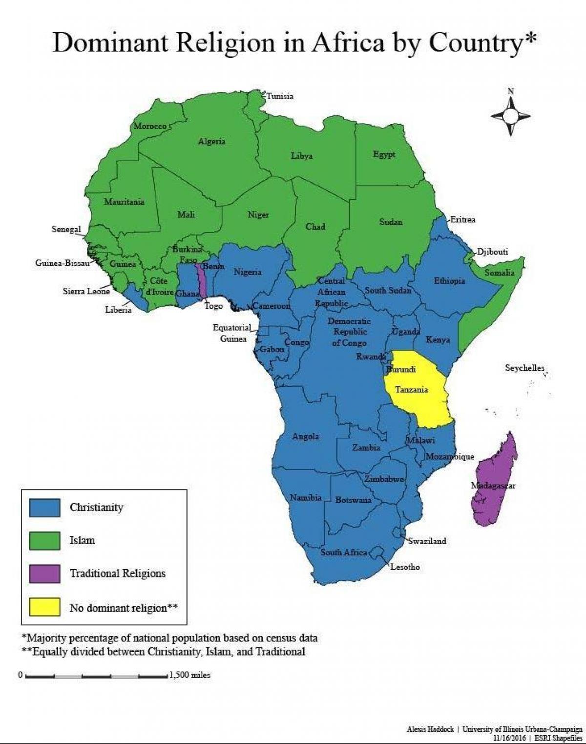 Karta religije Tanzaniji 