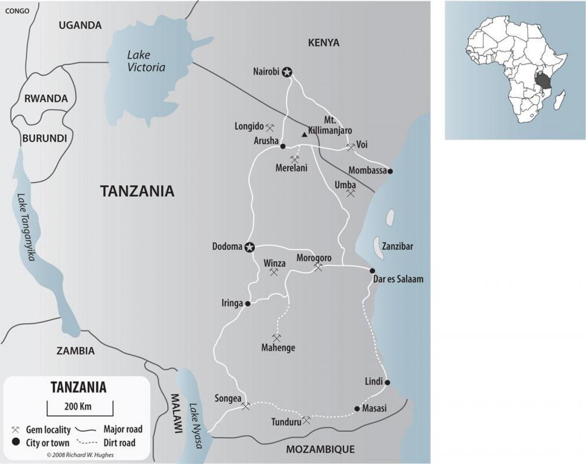 Karta zlatnih rudnika u Tanzaniji 