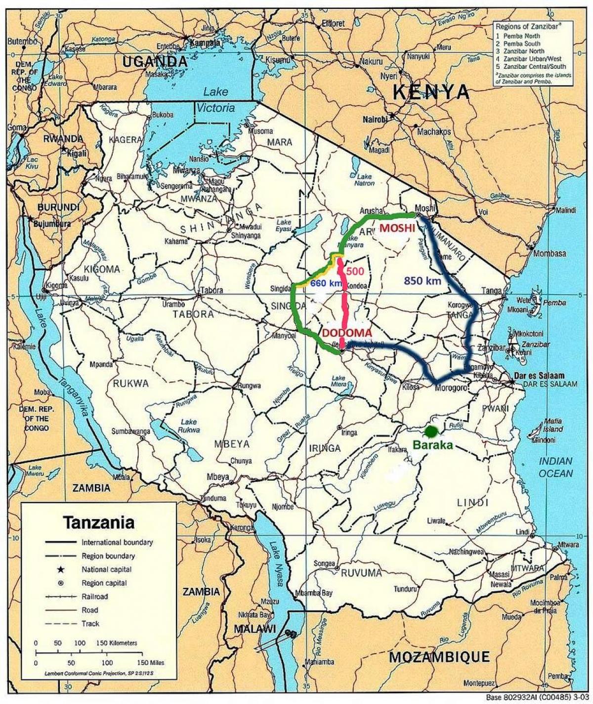 cestovna mreža je Tanzaniji na karti