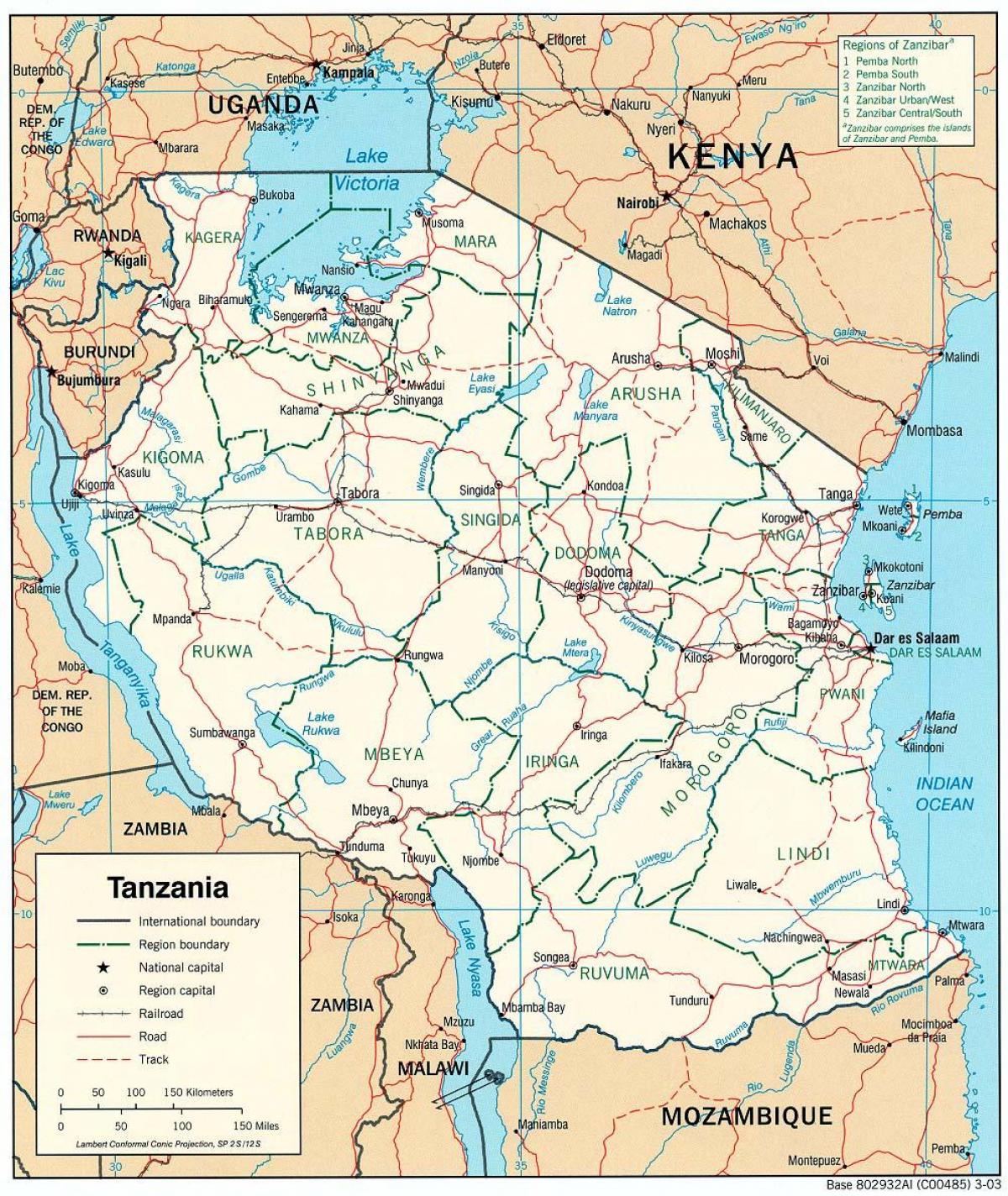karta Tanzaniji s gradovima