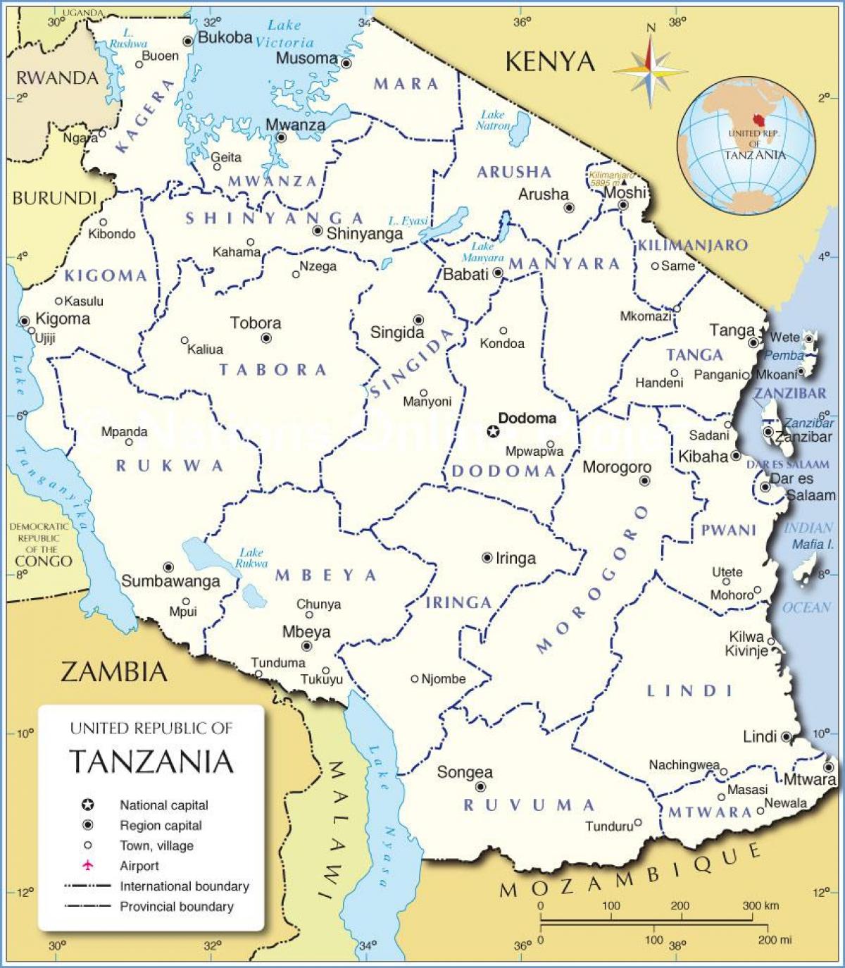 Karta Tanzaniji područje
