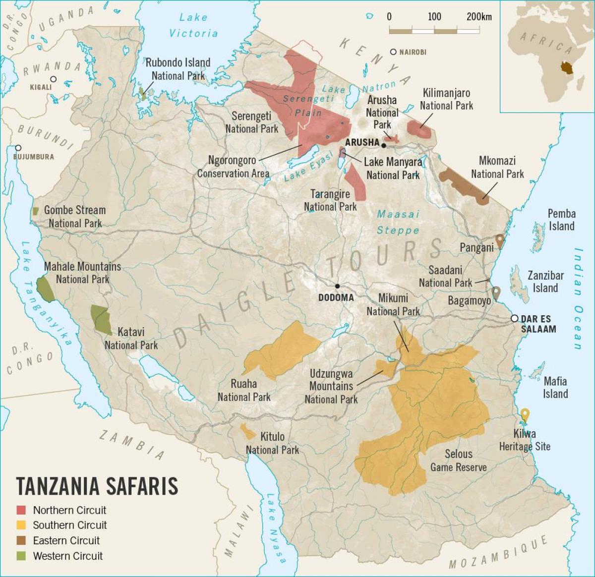 Karta Tanzanija safari 