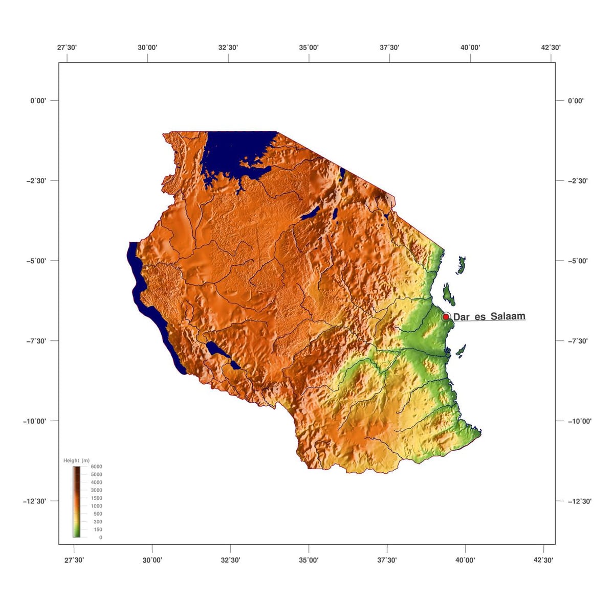 Karta reljefa Tanzaniji 