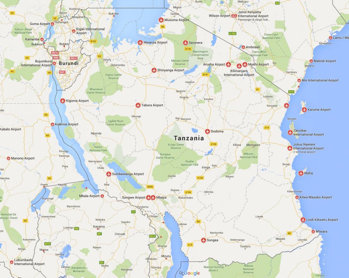 Karta zračne luke Tanzaniji 