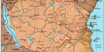 Karta Tanzaniji pokazuje povijesni stranice