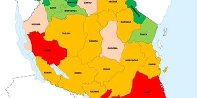 Gustoća stanovništva Tanzaniji na karti