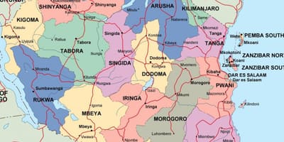 Karta Tanzaniji političkih