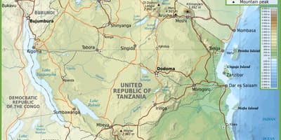 Karta cesta Tanzaniji s udaljenosti