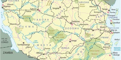 Turističke atrakcije u Tanzaniji na karti