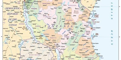 Karta Tanzaniji i susjednim zemljama