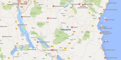 Karta zračne luke Tanzaniji 